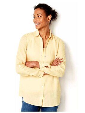J.Jill 100% Linen Button Up Blouse Yellow Long Sleeve Lagenlook Size Medium